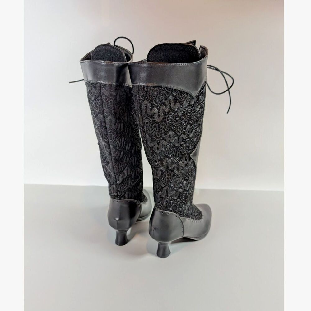 Victorian Goth Lace Up Boots Black Regency Kitten Heel Size 4.5-5 Pirate Cosplay - Picture 7 of 14